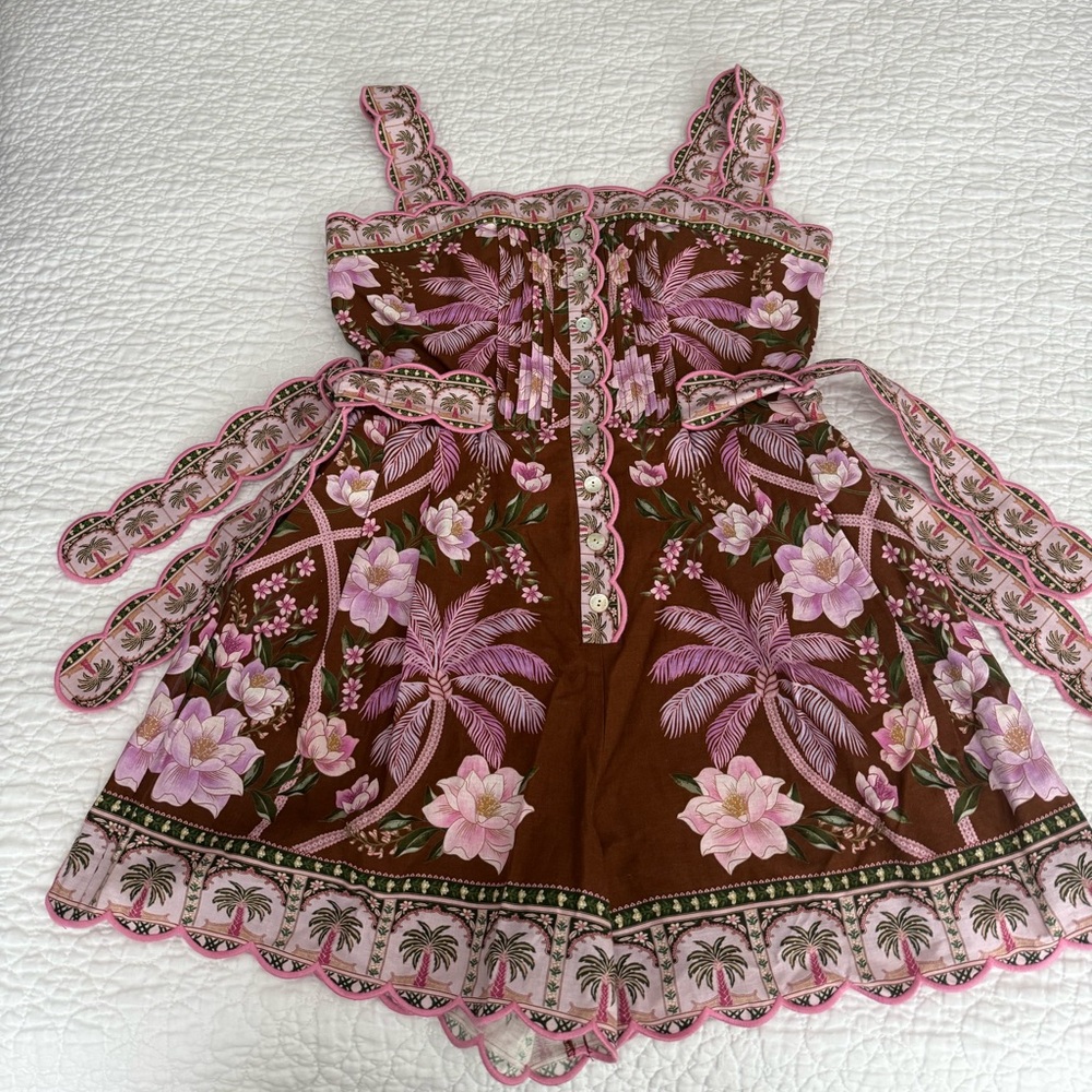FARM Rio Brown Romper with Pink Floral Accents